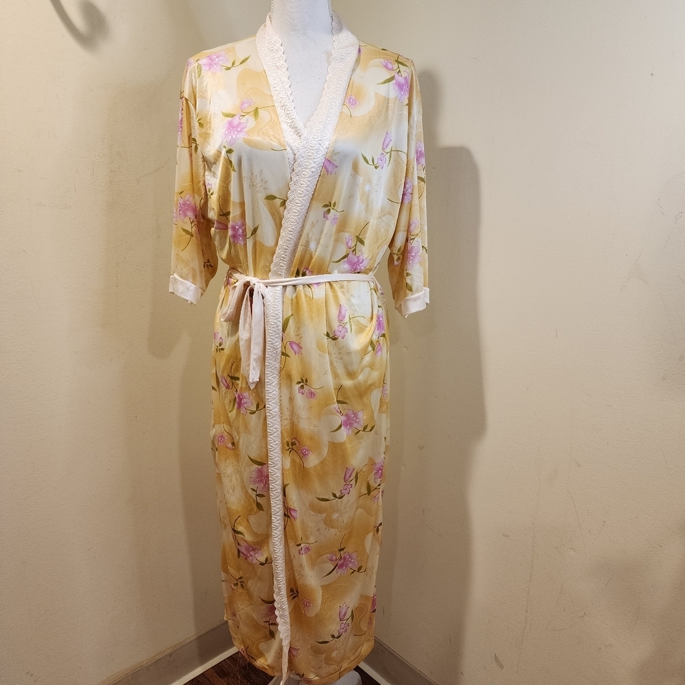 NINE'S Floral Vintage Lightweight Robe with Lace Trim Size XXL
